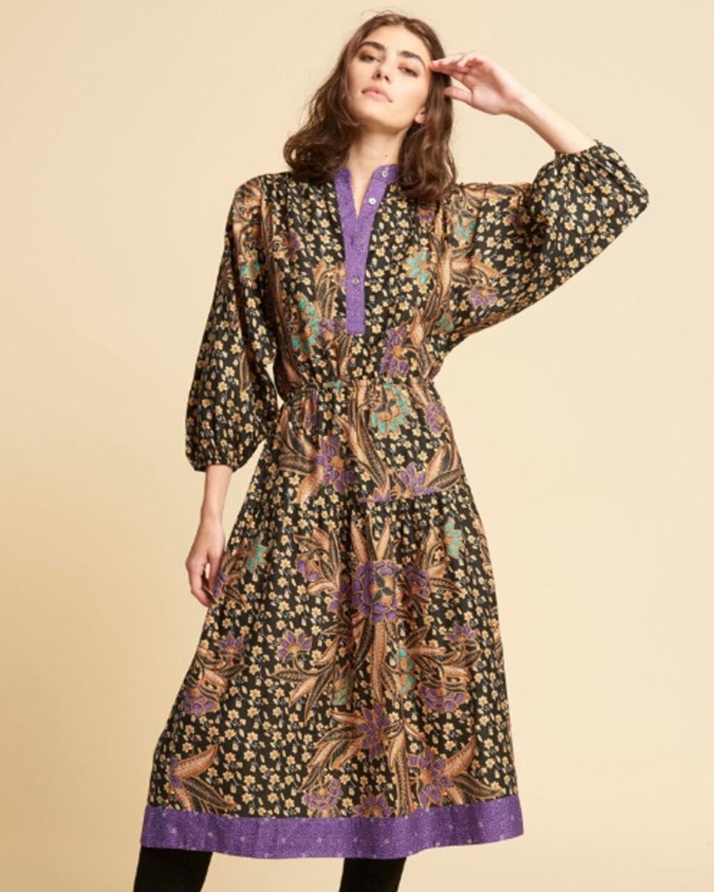 Warm Canyon Club Midi Dress Floral 3/4 Balloon Sleeve Printed Maxi Boho